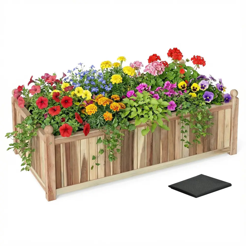 Wooden Raised Garden Bed Natural Acacia Wood Rectangular Planter Box with Liner-Natural - Natural - Raised Garden Beds