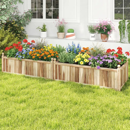 Wooden Raised Garden Bed Natural Acacia Wood Rectangular Planter Box with Liner-Natural - Natural - Raised Garden Beds