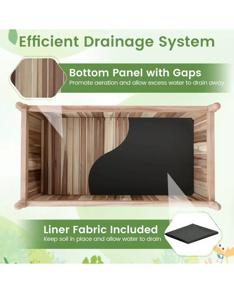 Wooden Raised Garden Bed Natural Acacia Wood Rectangular Planter Box with Liner-Natural - Natural - Raised Garden Beds