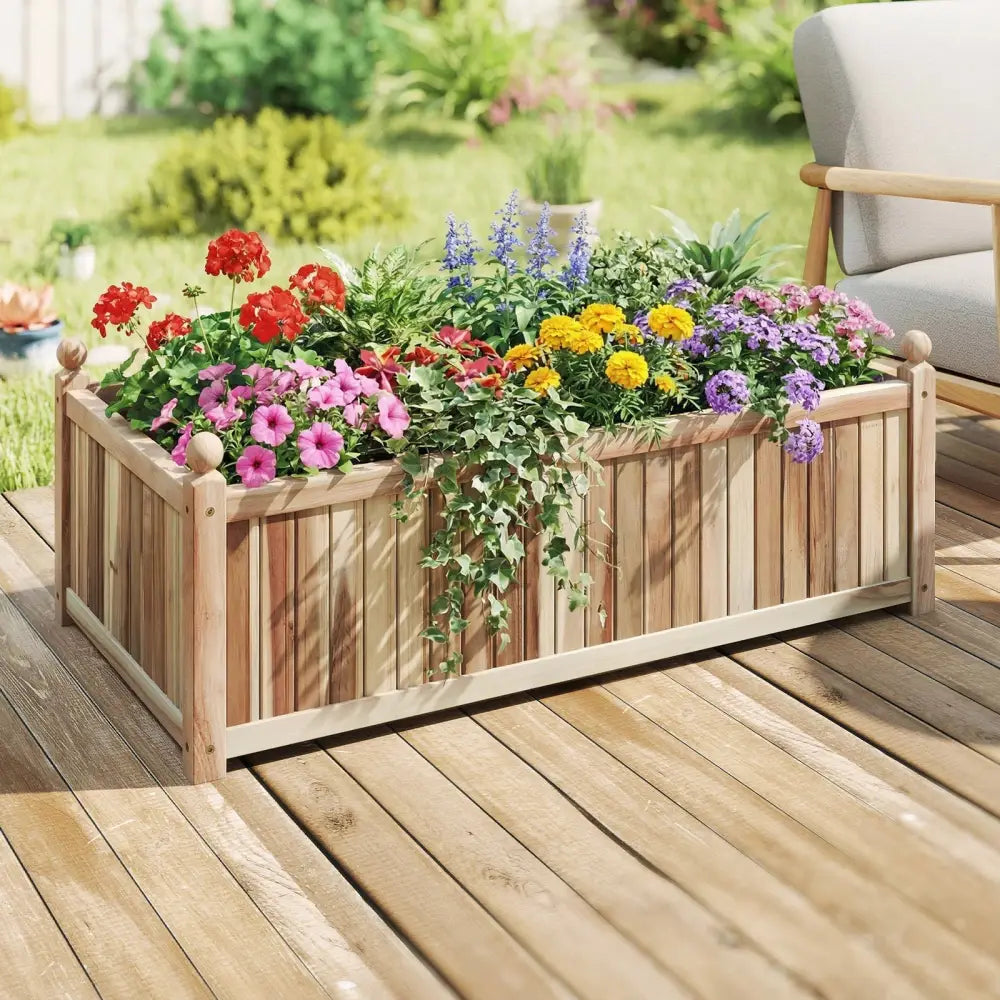 Wooden Raised Garden Bed Natural Acacia Wood Rectangular Planter Box with Liner-Natural - Natural - Raised Garden Beds