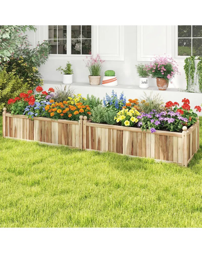 Wooden Raised Garden Bed Natural Acacia Wood Rectangular Planter Box with Liner-Natural - Natural - Raised Garden Beds