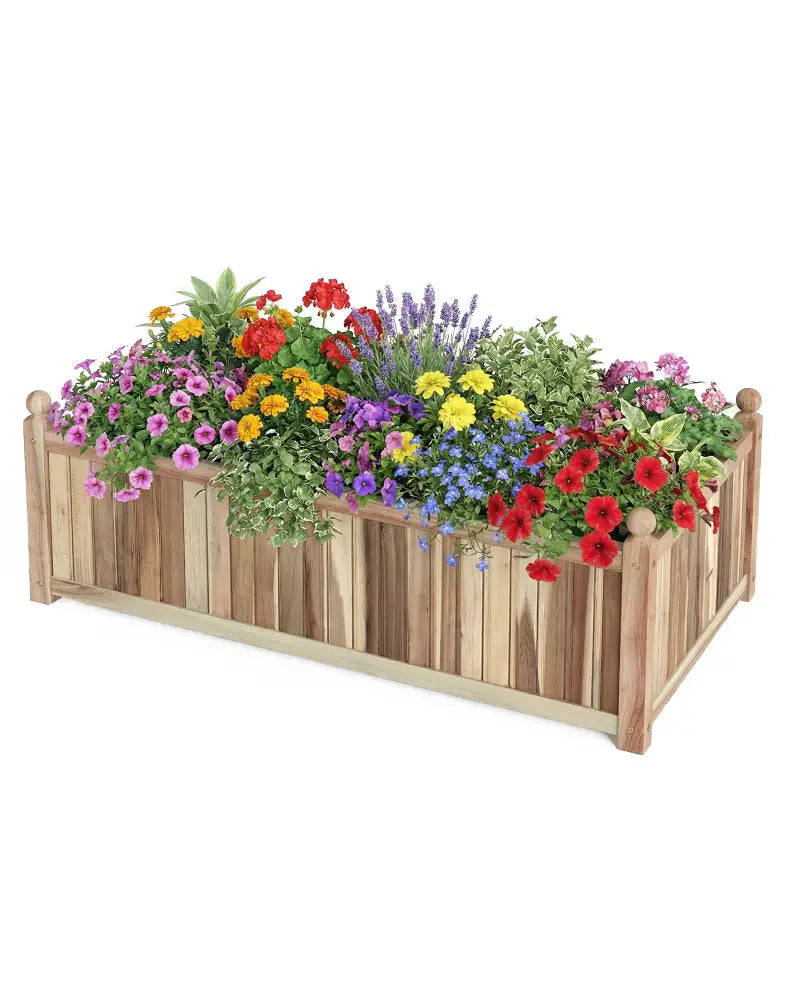 Wooden Raised Garden Bed Natural Acacia Wood Rectangular Planter Box with Liner-Natural - Natural - Raised Garden Beds