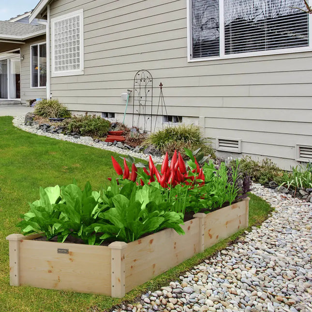 Wooden Raised Garden Bed Outdoor for Vegetables Flowers Fruit - Natural - Raised Garden Beds