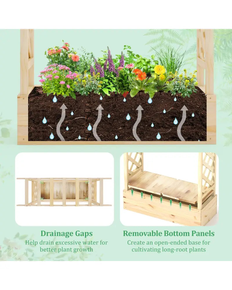 Wooden Raised Garden Bed Planter Box with Trellis and Hanging Roof - Raised Garden Beds