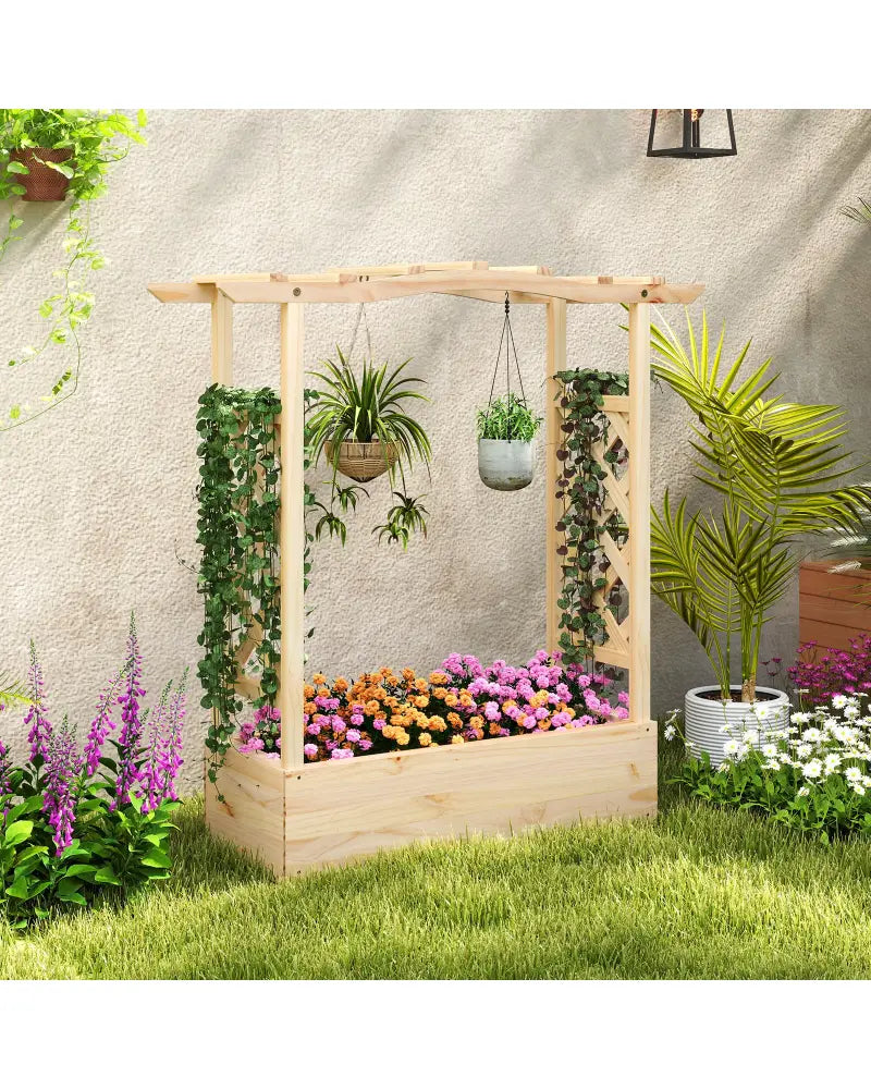 Wooden Raised Garden Bed Planter Box with Trellis and Hanging Roof - Raised Garden Beds