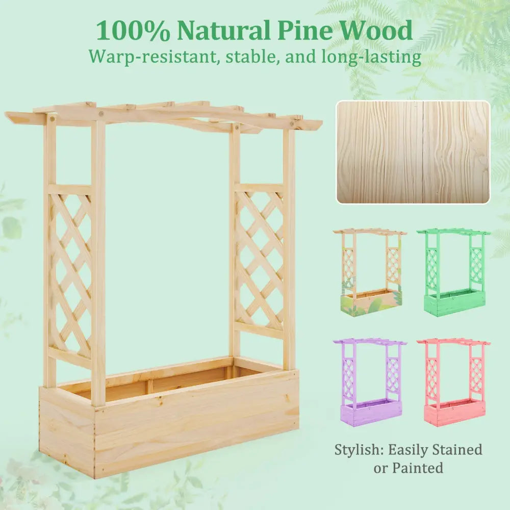Wooden Raised Garden Bed Planter Box with Trellis and Hanging Roof - Raised Garden Beds