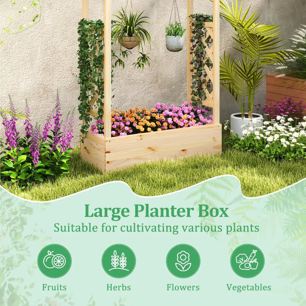 Wooden Raised Garden Bed Planter Box with Trellis and Hanging Roof - Raised Garden Beds