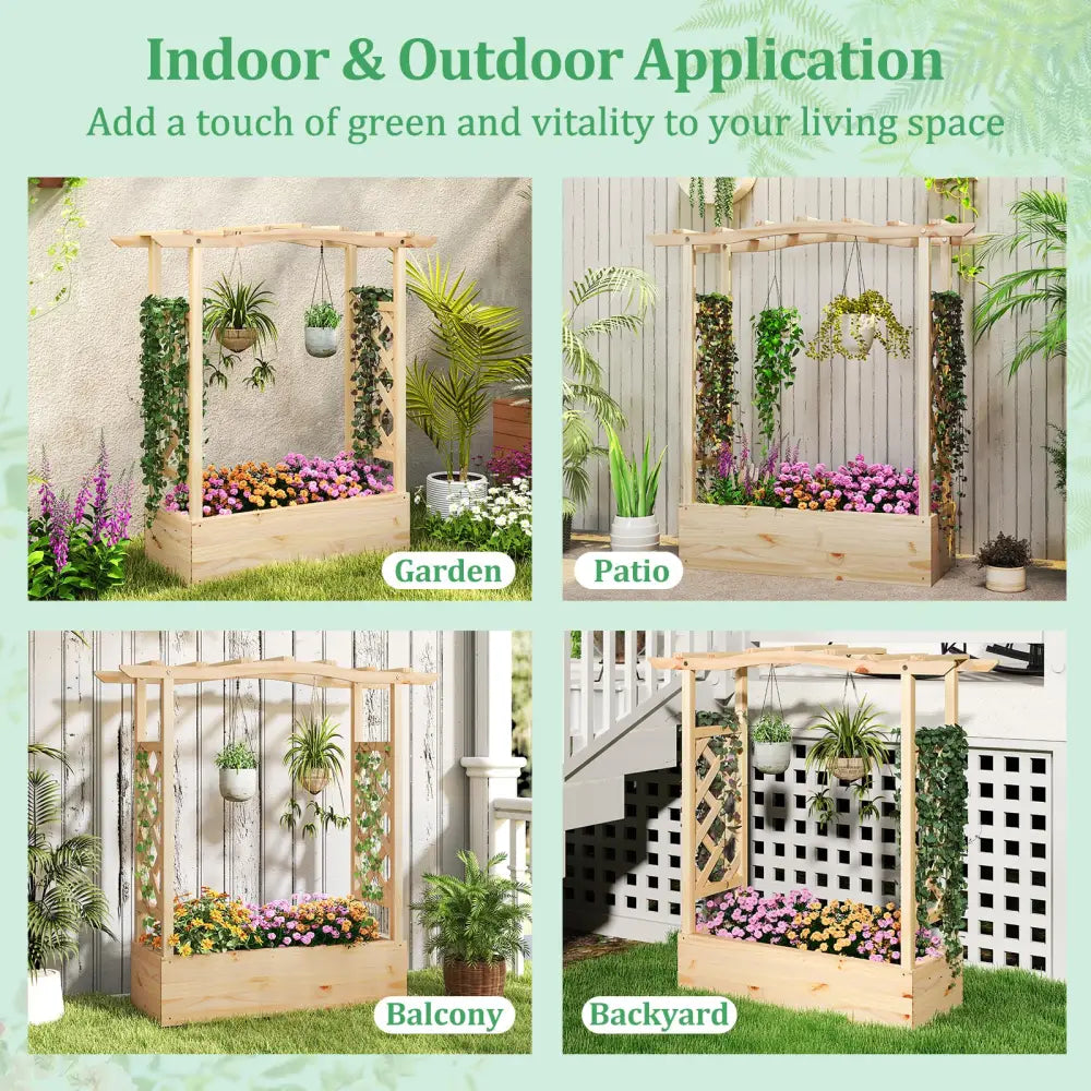 Wooden Raised Garden Bed Planter Box with Trellis and Hanging Roof - Raised Garden Beds