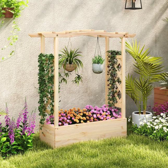 Wooden Raised Garden Bed Planter Box with Trellis and Hanging Roof - Raised Garden Beds