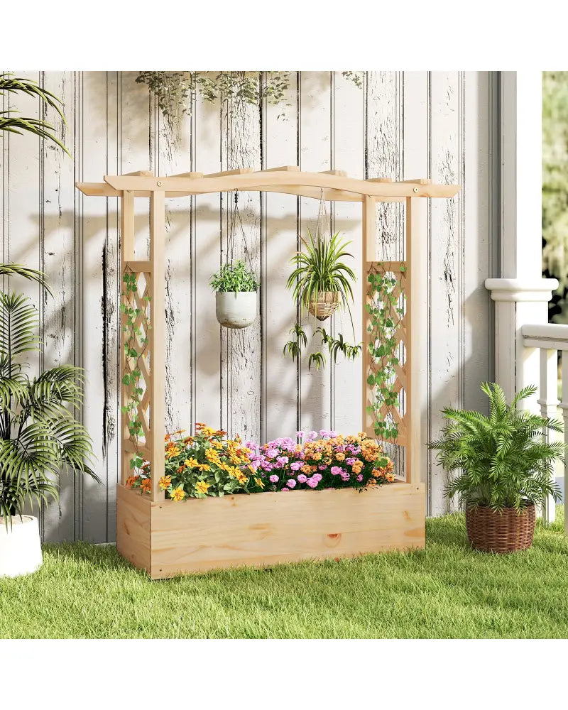 Wooden Raised Garden Bed Planter Box with Trellis and Hanging Roof - Raised Garden Beds