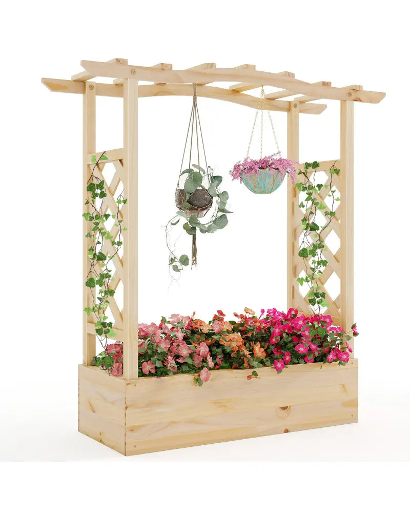 Wooden Raised Garden Bed Planter Box with Trellis and Hanging Roof - Raised Garden Beds