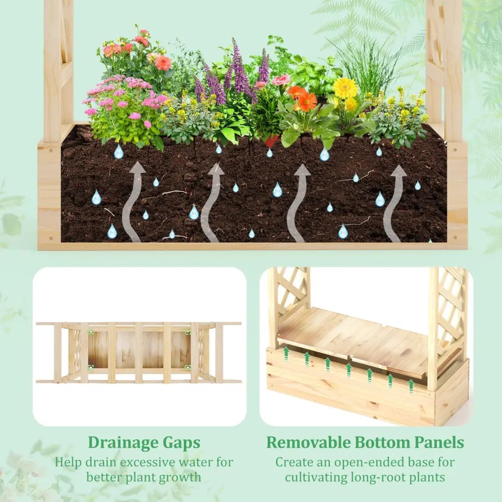 Wooden Raised Garden Bed Planter Box with Trellis and Hanging Roof - Raised Garden Beds