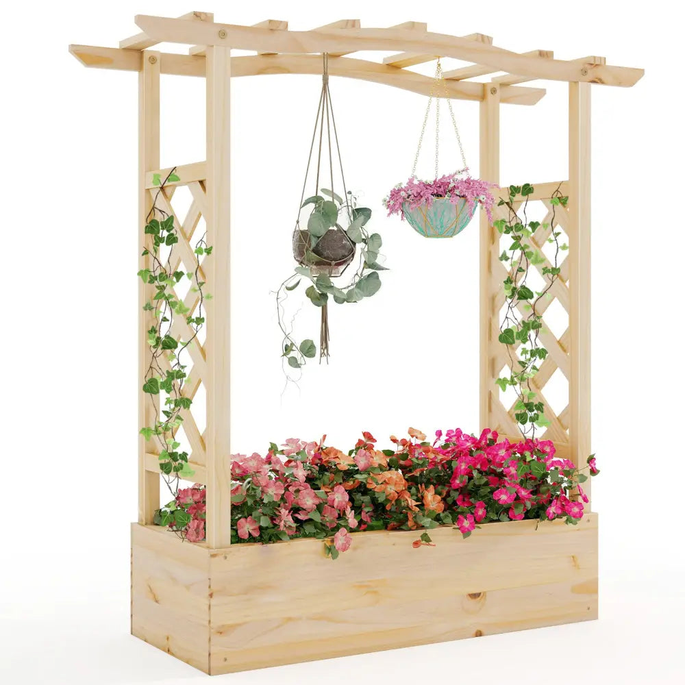 Wooden Raised Garden Bed Planter Box with Trellis and Hanging Roof - Raised Garden Beds