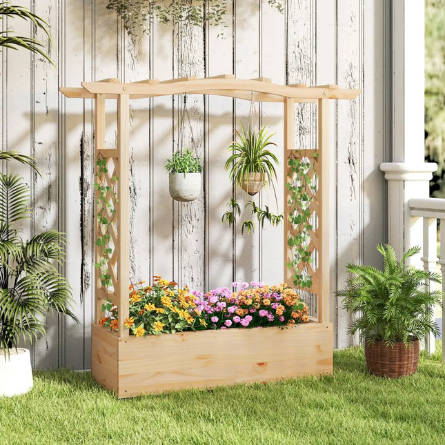Wooden Raised Garden Bed Planter Box with Trellis and Hanging Roof - Raised Garden Beds