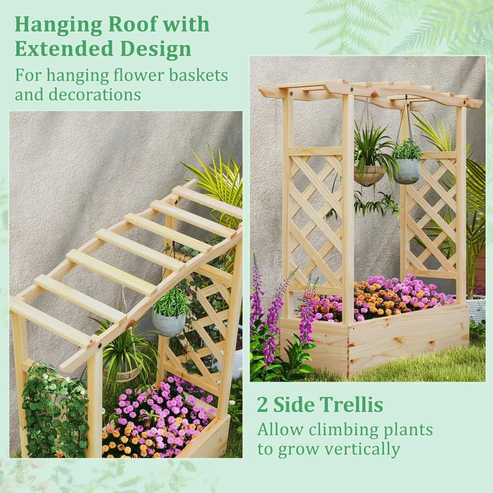 Wooden Raised Garden Bed Planter Box with Trellis and Hanging Roof - Raised Garden Beds