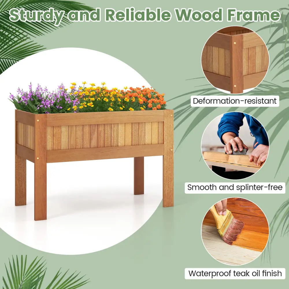 Wooden Raised Garden Bed Solid Wood Elevated Planter Box with Legs - Natural - Raised Garden Beds
