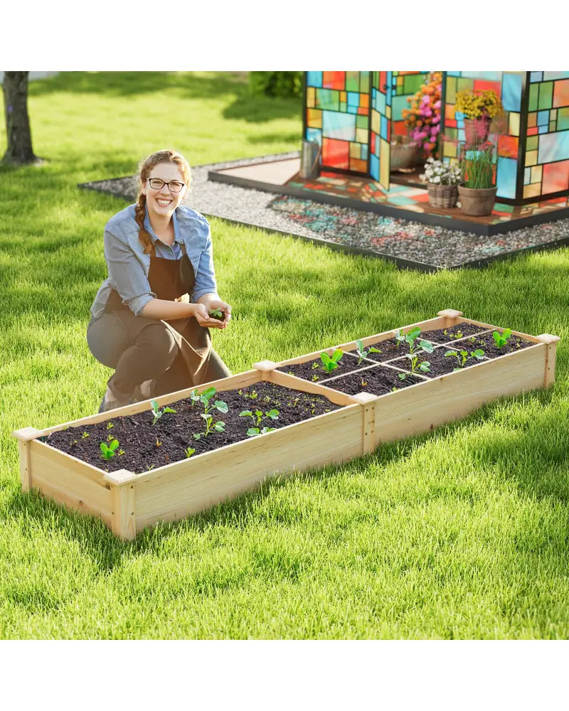 Wooden Raised Garden Bed with 2 Planter Boxes and Dividers-Natural - Natural - Raised Garden Beds