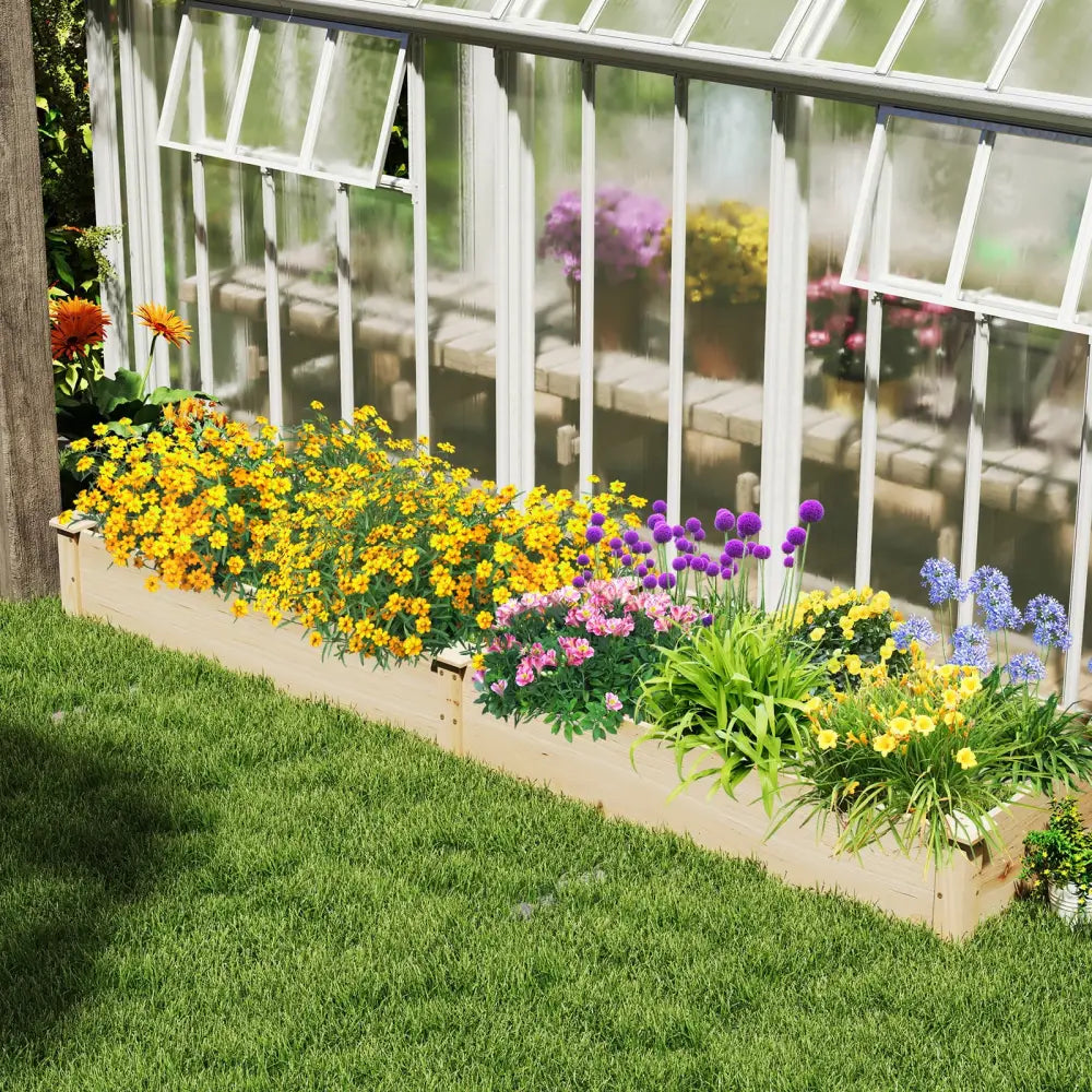 Wooden Raised Garden Bed with 2 Planter Boxes and Dividers-Natural - Natural - Raised Garden Beds