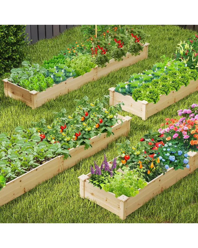 Wooden Raised Garden Bed with 2 Planter Boxes and Dividers-Natural - Natural - Raised Garden Beds