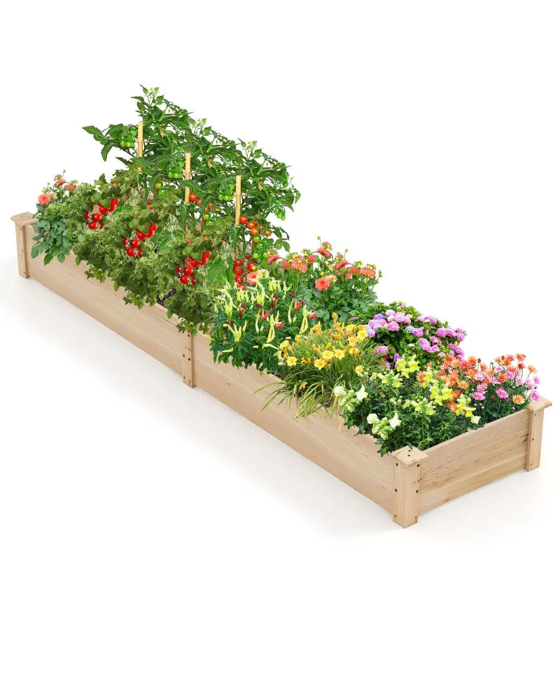 Wooden Raised Garden Bed with 2 Planter Boxes and Dividers-Natural - Natural - Raised Garden Beds