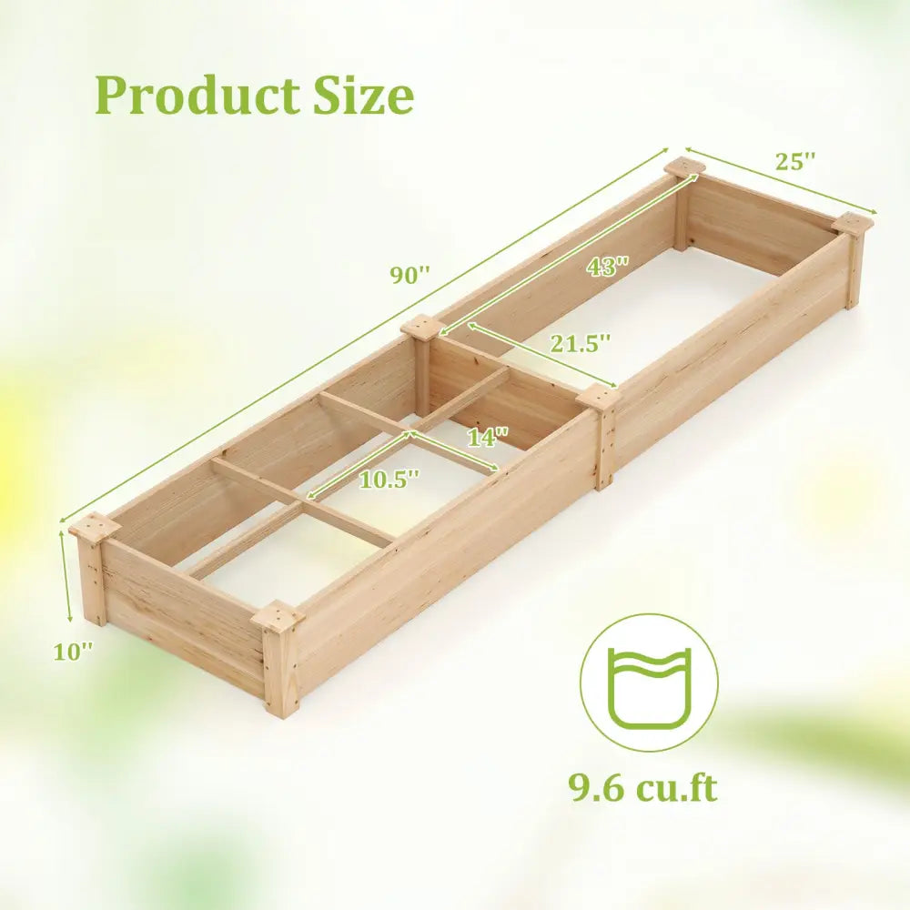 Wooden Raised Garden Bed with 2 Planter Boxes and Dividers-Natural - Natural - Raised Garden Beds