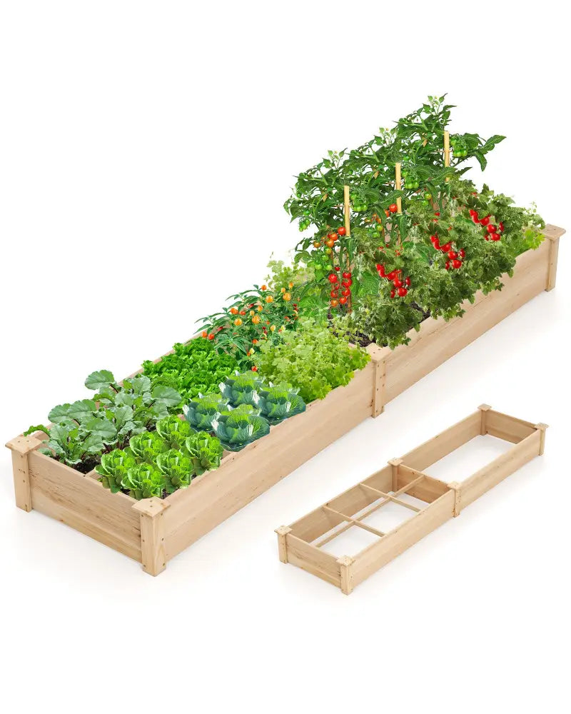 Wooden Raised Garden Bed with 2 Planter Boxes and Dividers-Natural - Natural - Raised Garden Beds