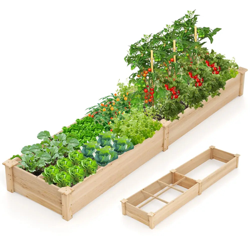 Wooden Raised Garden Bed with 2 Planter Boxes and Dividers-Natural - Natural - Raised Garden Beds