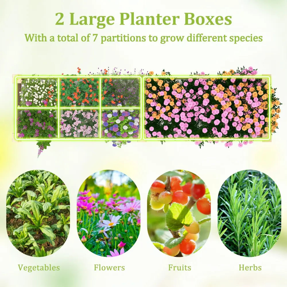 Wooden Raised Garden Bed with 2 Planter Boxes and Dividers-Natural - Natural - Raised Garden Beds