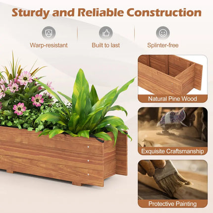 Wooden Raised Garden Bed with Drainage Holes and Liner Elevated Rectangular Planter Box-Orange - Orange - Raised Garden