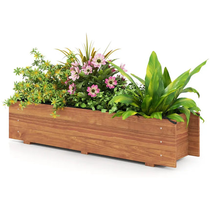 Wooden Raised Garden Bed with Drainage Holes and Liner Elevated Rectangular Planter Box-Orange - Orange - Raised Garden