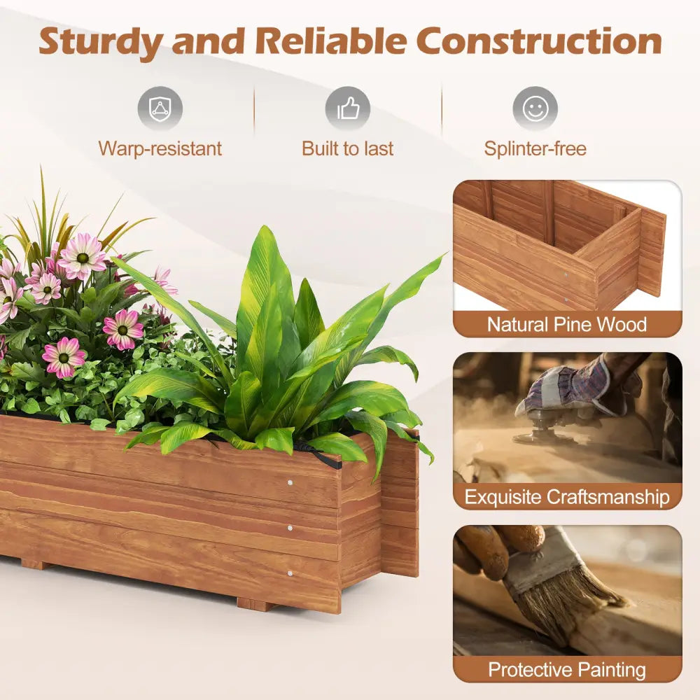 Wooden Raised Garden Bed with Drainage Holes and Liner Elevated Rectangular Planter Box-Orange - Orange - Raised Garden