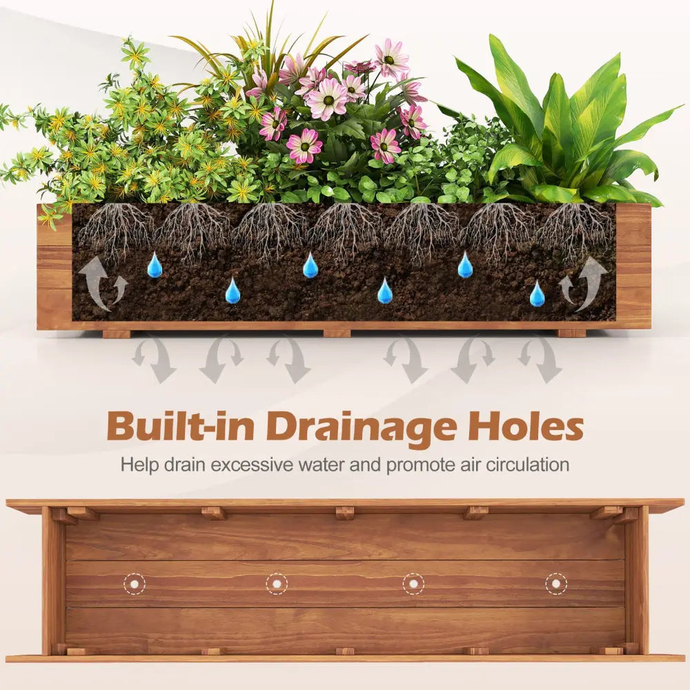 Wooden Raised Garden Bed with Drainage Holes and Liner Elevated Rectangular Planter Box-Orange - Orange - Raised Garden