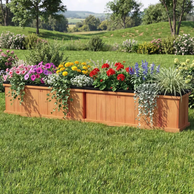 Wooden Raised Garden Bed with Drainage Holes and Liner Solid Fir Wood Planter Box-M - Raised Garden Beds