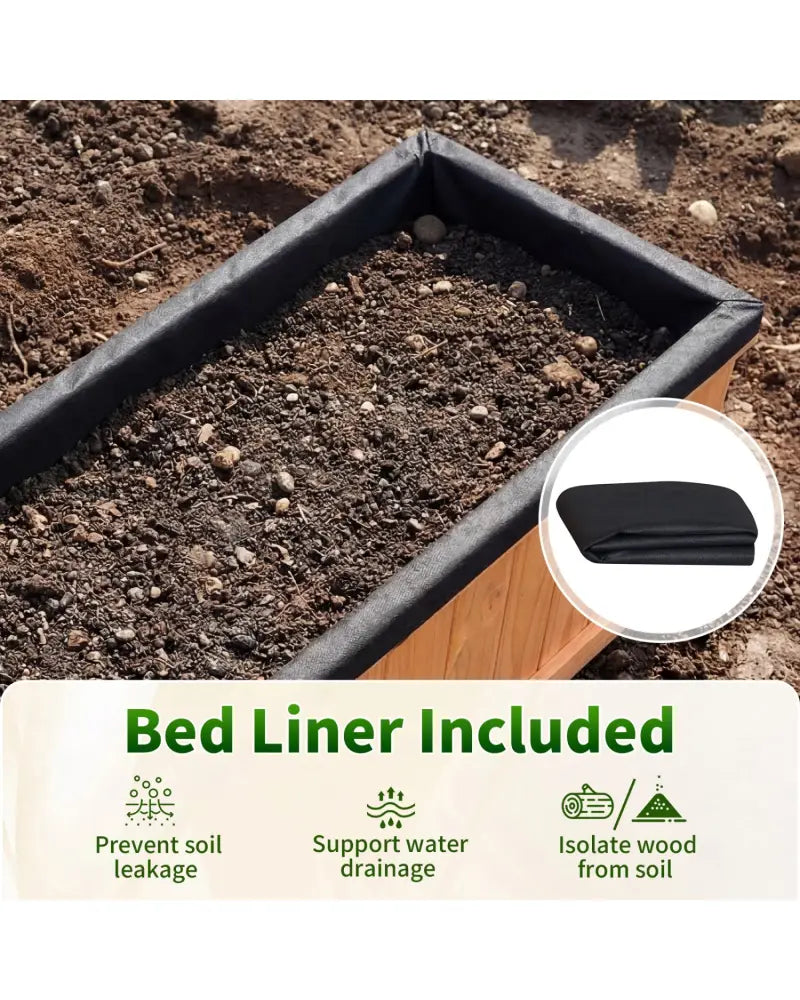 Wooden Raised Garden Bed with Drainage Holes and Liner Solid Fir Wood Planter Box-XL - Raised Garden Beds