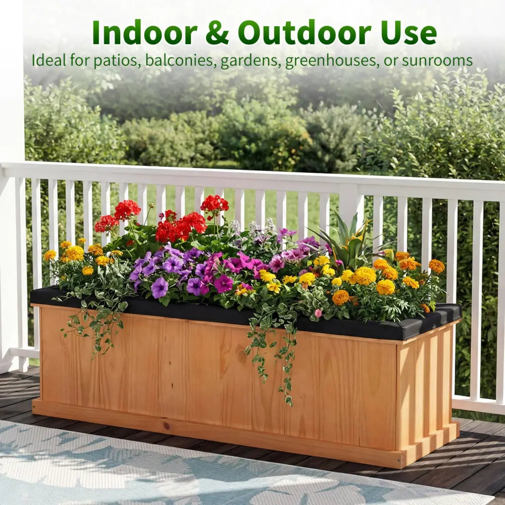 Wooden Raised Garden Bed with Drainage Holes and Liner Solid Fir Wood Planter Box-XL - Raised Garden Beds