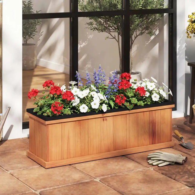 Wooden Raised Garden Bed with Drainage Holes and Liner Solid Fir Wood Planter Box-M - Raised Garden Beds