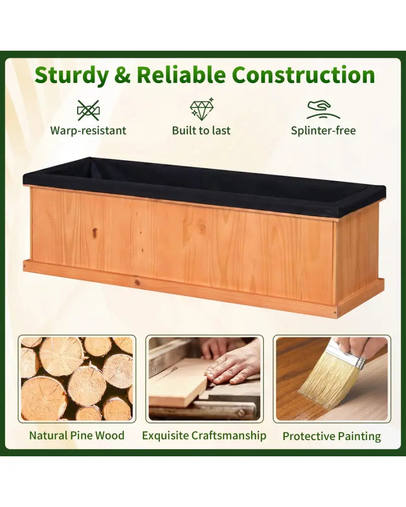 Wooden Raised Garden Bed with Drainage Holes and Liner Solid Fir Wood Planter Box-XL - Raised Garden Beds
