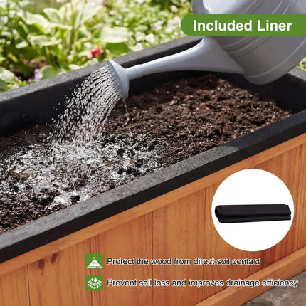 Wooden Raised Garden Bed with Drainage Holes and Liner Solid Fir Wood Planter Box-M - Raised Garden Beds