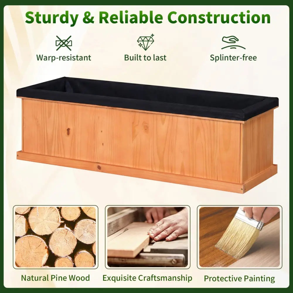 Wooden Raised Garden Bed with Drainage Holes and Liner Solid Fir Wood Planter Box-XL - Raised Garden Beds