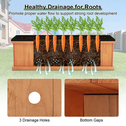 Wooden Raised Garden Bed with Drainage Holes and Liner Solid Fir Wood Planter Box-M - Raised Garden Beds
