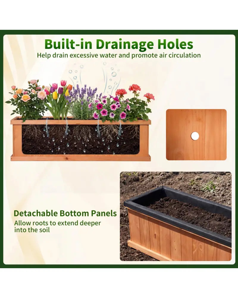 Wooden Raised Garden Bed with Drainage Holes and Liner Solid Fir Wood Planter Box-XL - Raised Garden Beds