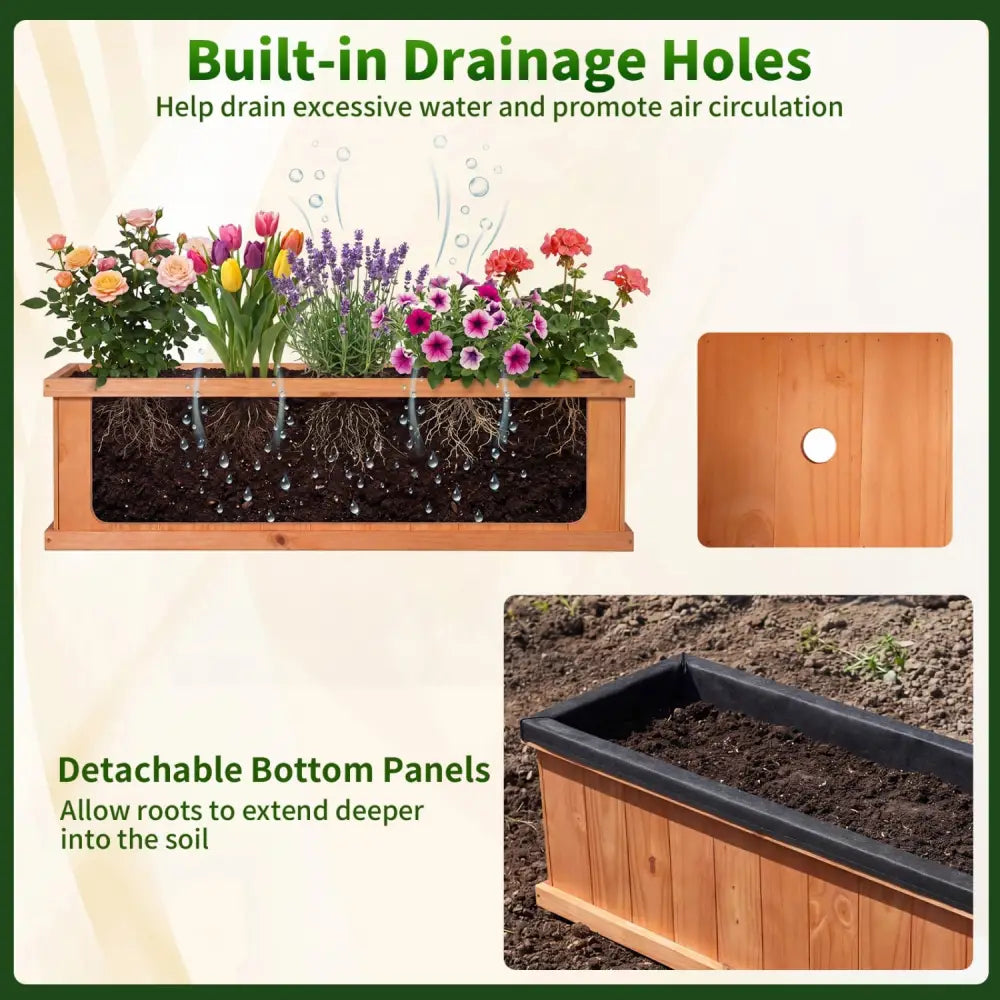 Wooden Raised Garden Bed with Drainage Holes and Liner Solid Fir Wood Planter Box-XL - Raised Garden Beds