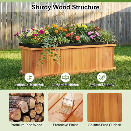 Wooden Raised Garden Bed with Drainage Holes and Liner Solid Fir Wood Planter Box-M - Raised Garden Beds