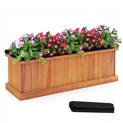 Wooden Raised Garden Bed with Drainage Holes and Liner Solid Fir Wood Planter Box-M - Raised Garden Beds