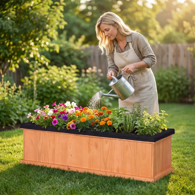 Wooden Raised Garden Bed with Drainage Holes and Liner Solid Fir Wood Planter Box-XL - Raised Garden Beds