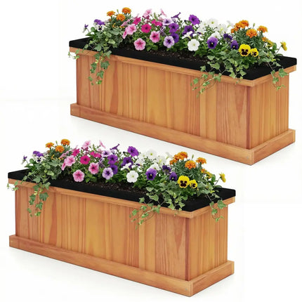 Wooden Raised Garden Bed with Drainage Holes and Liner Solid Fir Wood Planter Box-M - Raised Garden Beds
