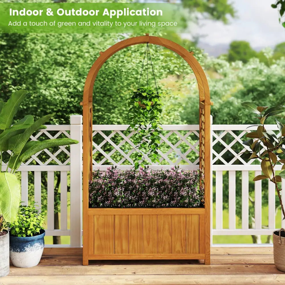 Wooden Raised Garden Bed with Lattice Trellis and Arched Roof-Orange - Orange - Raised Garden Beds