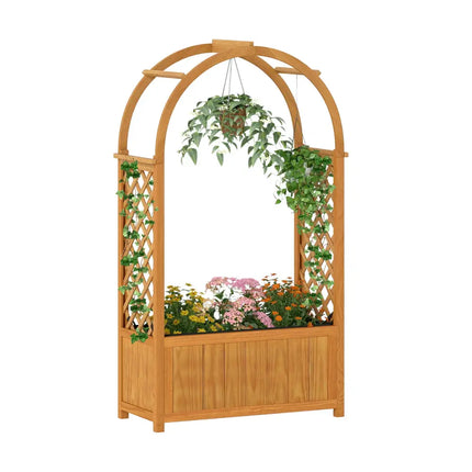 Wooden Raised Garden Bed with Lattice Trellis and Arched Roof-Orange - Orange - Raised Garden Beds