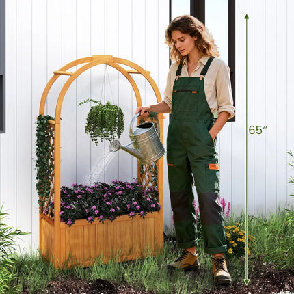 Wooden Raised Garden Bed with Lattice Trellis and Arched Roof-Orange - Orange - Raised Garden Beds
