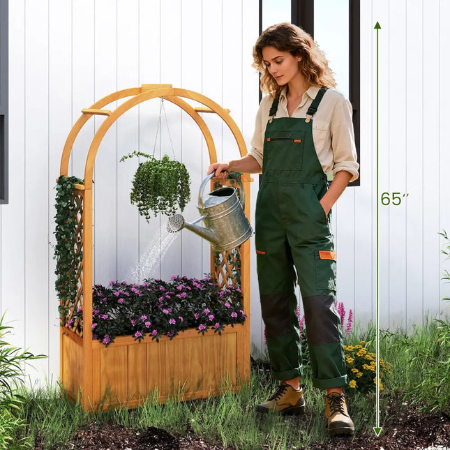 Wooden Raised Garden Bed with Lattice Trellis and Arched Roof-Orange - Orange - Raised Garden Beds